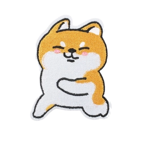 Cute Shiba Inu embroidered iron-on patch with detailed orange and white stitching