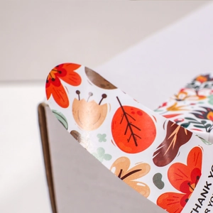 Autumn floral rectangular gift box stickers featuring a warm Thank You greeting