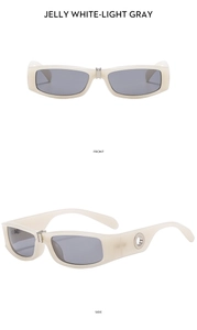Front and side view of jelly white rectangle sunglasses with light gray lenses