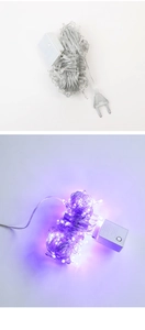 Detail of LED light string with 8-mode controller box and plug for holiday decoration