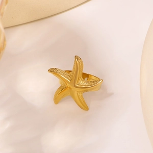 Starfish open ring in 18K gold plated stainless steel with minimalist aesthetic
