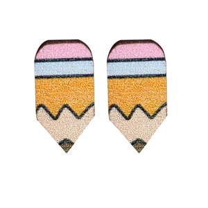 Boucles d'oreilles crayons colorées avec texture bois pour cadeaux d'enseignants