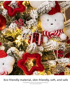Plush Christmas tree ornaments including red star and white bear with festive LED lights