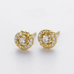 Exquisite S925 silver gold twist rope stud earrings with sparkling zircon inlay