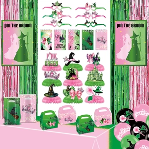 Witch and princess party decoration set with banners, balloons, and paper games