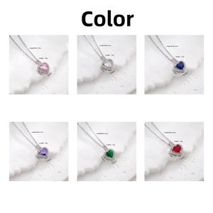 Detail showing heart zircon necklaces in six colors with specific size and weight parameters