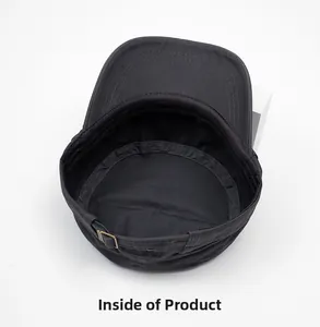 Internal view of a washed cotton cadet cap featuring precise stitching and metal buckle