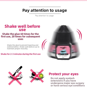 Detailed guide on shaking eyelash glue 60 times before use to prevent sedimentation and layering