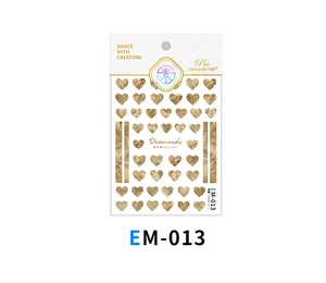 Detail of EM-013 nail stickers featuring light coffee marble heart and stripe patterns