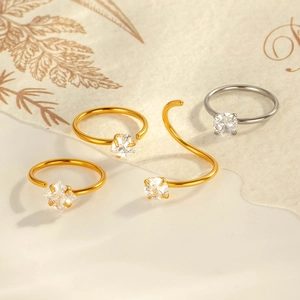 Stainless steel C-shaped nose rings and cartilage earrings with sparkling zircons