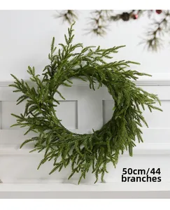 Close-up of 50cm Christmas wreath with 44 realistic green PE pine needles for wall decor
