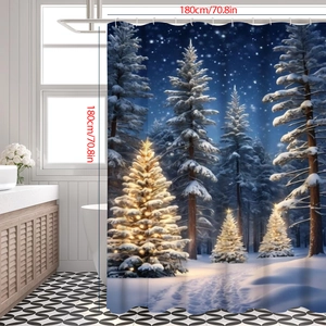 Winter snowy forest Christmas shower curtain made of waterproof fabric 180x180cm