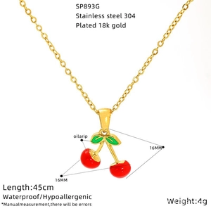 Collana a ciliegia alla moda in acciaio inossidabile placcata oro 18k con smalto rosso