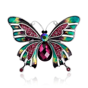 Butterfly Brooch Alloy Enamel Rhinestone Vintage Palace Style Purple Crystal Water Drop Design For Women Party Accessory