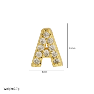 Classic 18k gold plated letter A pendant with micro-pave zircons, 7.5mm x 6mm dimensions