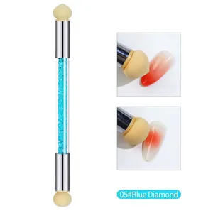 Pinceau éponge ongle à double embout avec strass bleus pour manucures dégradées