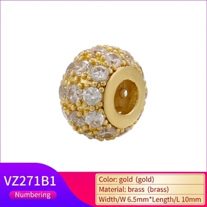 Gold plated brass slider bead with micro-pave cubic zirconia for DIY jewelry making