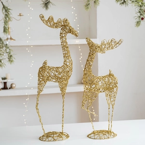 Christmas Reindeer Ornaments Glitter Iron Art Hollow Reindeer Figurines Desktop Holiday Decoration Gold