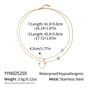 Detailed size chart for stainless steel double layer Y-necklace with zircon tassels