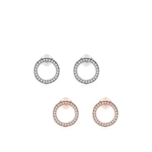 Minimalistische S925 Silber Ohrstecker mit Zirkonia Besatz in Silber und Roségold Optik