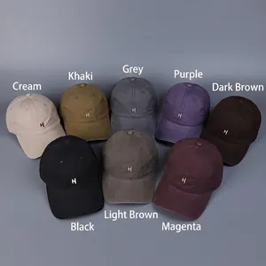 Vintage washed cotton baseball caps with embroidered H logo in multiple colors