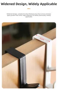 Over-the-door hook rack detail showing compatibility with doors under 4.5cm thickness