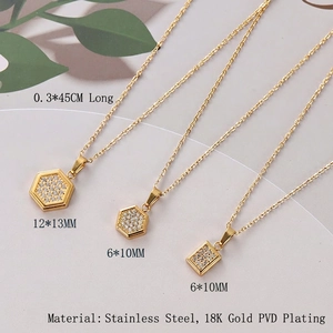 18K gold plated stainless steel geometric necklaces with micro-pave cubic zirconia crystals