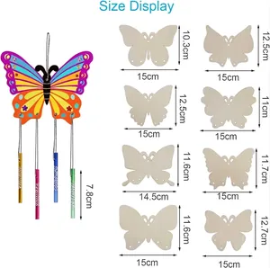 Easter wooden wind chime kit for kids with butterfly crafts and metal tubes size details