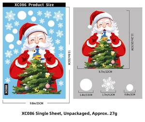 Detailed sheet dimensions of Santa Claus static window sticker with size measurements