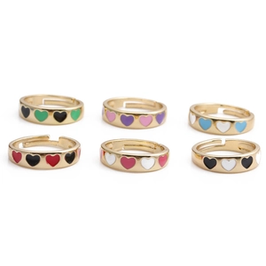 Heart Shaped Open Ring Copper Enamel Drip Oil Contrast Color Adjustable Sweet Fashion Finger Jewelry For Women