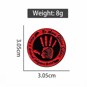 Red handprint skull badge with No More Stolen Sisters text, 3.05cm diameter