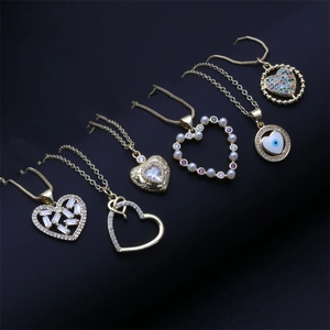 Elegant Copper Gold Plated Heart Pendant Necklace With Zircon Artificial Pearl Link Chain Jewelry For Women