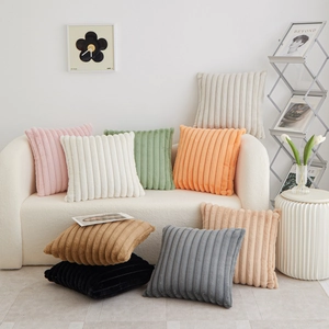 Striped Faux Fur Decorative Pillow Cover Soft Plush Cushion Case For Sofa Bed Living Room Home Decor