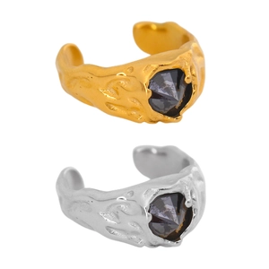 Irregular molten gold and silver ear cuffs with dark zircon stones in punk style