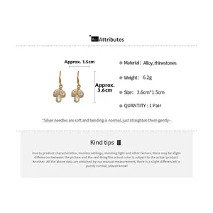 Size chart for teardrop petal earrings with rhinestone and opal-like inlay details