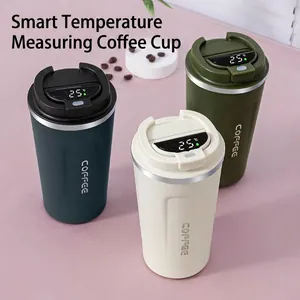 Smart temperature display coffee mugs in stainless steel with LED screen and matte finish