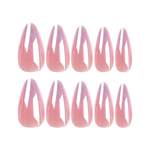 Lot de faux ongles amande longs laser aurore rose avec finition holographique
