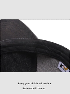 Detailed close-up of cotton fabric texture and interior black sweatband of baseball cap