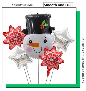 Christmas snowman foil balloons set with silver stars and red snowflakes for party decor