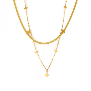 Doppelreihige goldene Titanstahlkette mit rautenförmigen Pailletten und Schlangenkette