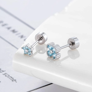 Light Blue Zirconia Flower Cartilage Stud Earring Titanium Steel Screw Back Helix Piercing Jewelry For Women