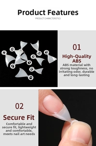 Macro detail of ABS nail tips showing matte texture and size numbers for easy application