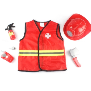 6-piece kids firefighter costume set with helmet, vest, and plastic toy tools