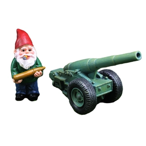 Funny garden gnome with cannon resin ornament for outdoor micro landscape decoration