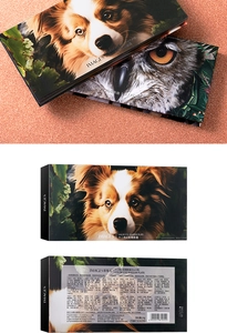 Detail showing back packaging of twelve-color jungle eyeshadow palette with ingredients
