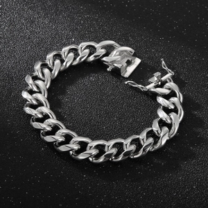 Bracelet gourmette cubaine en acier inoxydable argenté poli pour homme avec fermoir