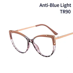 Cat eye blue light blocking glasses with TR90 gradient frame and metal temples