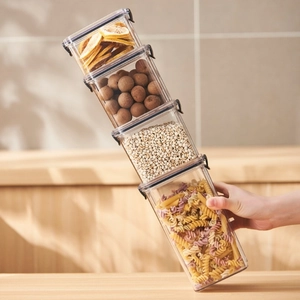 Recipiente Hermético De Almacenamiento Alimentos Organización Cocina Tarro Plástico Transparente Contenedor Cuadrado Apilable