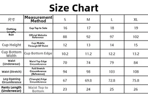 Size guide table for women's high waist bikini showing detailed S to XL measurements