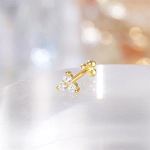 Detailed view of S925 sterling silver crown cartilage stud with marquee diamond clusters